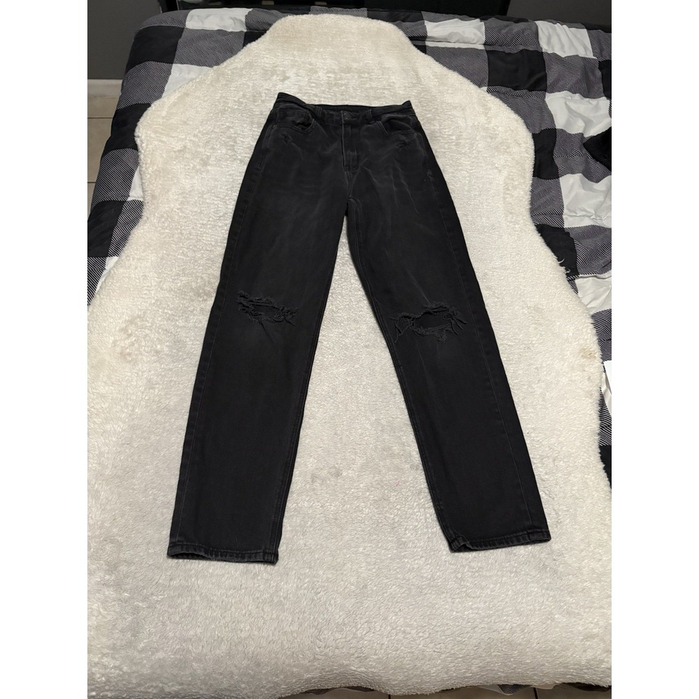 American Eagle Mom Straight Black Ripped Jeans Size 0 Regular Stretch